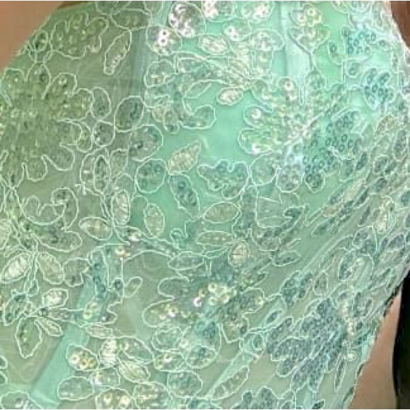 Glitter Tiered Tulle Lace Prom Dress Long Spaghetti Straps Formal Evening Gown - Picture 7 of 8